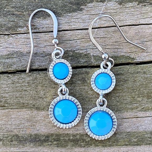 Baby Blue dainty double drop earrings silver tone fashion earrings - Picture 4 of 8